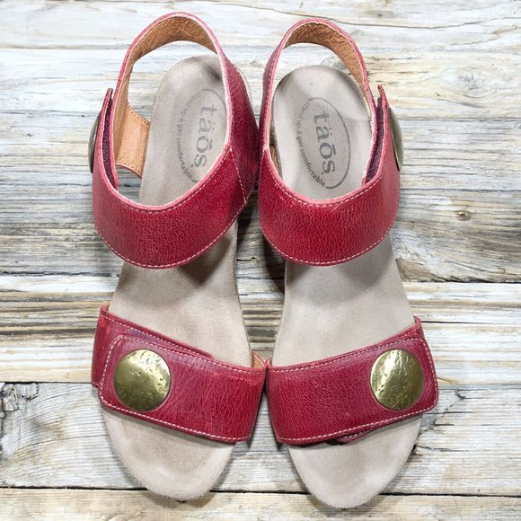 Taos 3209 Carousel 2 Red Leather Sandals Women US 6.5, EUR 37 - Picture 4 of 8